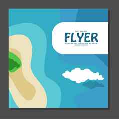 摩天观景轮平风格地图岛旅行假期游艇云天空视图鸟飞行