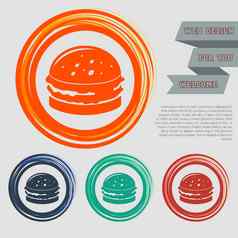 汉堡三明治汉堡图标红色的蓝色的绿色橙色按钮网站设计空间文本