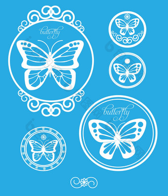 集古董蝴蝶标签象征设计元素