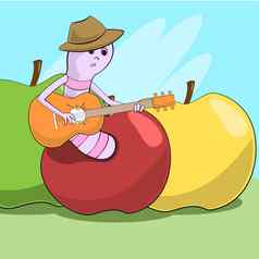 快乐的蠕虫爬苹果戏剧吉他