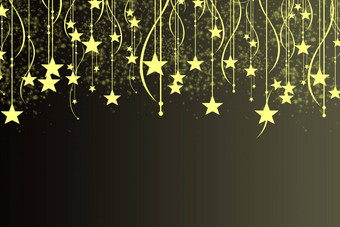 圣诞节背景发光的加兰星星雪花的地方文本闪亮的假期背景挂星星复制空间黑色的黄金背景