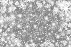 圣诞节背景雪花星星的地方文本闪亮的假期背景复制空间灰色的银背景