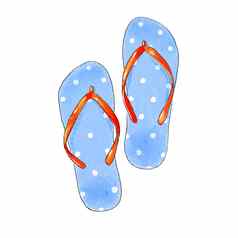 越南拖鞋孤立的白色背景夏天海滩鞋子蓝色的白色豌豆男女皆宜的鞋子