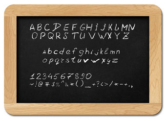 黑板字母信数字符号文本孤立的白色