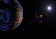 行星明星系统阳光明媚的空间艺术家的视图