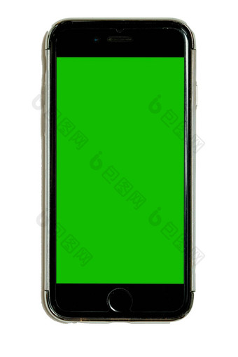 聪明的电话保护情况下绿色浓度关键触屏孤立的白色背景