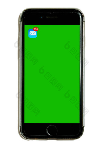 聪明的电话保护情况下绿色浓度关键邮件图标触屏孤立的白色背景