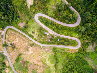 空中视图弯曲的路径路山拍摄