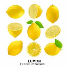 柠檬集合柠檬水果孤立的白色背景剪裁路径