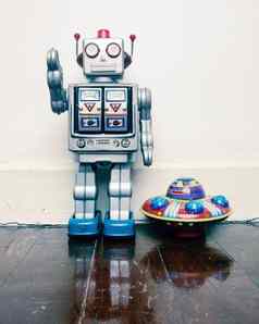 古董机器人玩具玩具不明飞行物木地板上