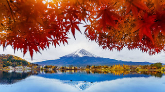 秋天季节富士山河口湖湖日本