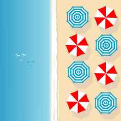 空中视图海海滩海滩雨伞