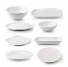 白色陶瓷板碗孤立的白色背景