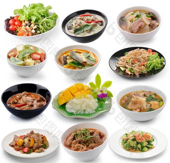 集泰国食物白色背景