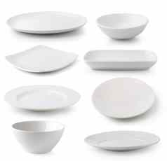 白色陶瓷板碗孤立的白色背景