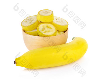 <strong>片香蕉</strong>木碗白色背景