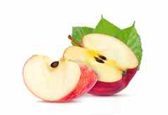 红色的苹果水果片减少孤立的白色背景