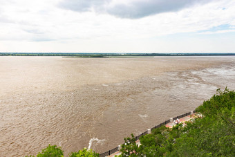 洪水黑龙江河城市哈巴罗夫斯克俄罗斯