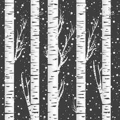 冬天背景桦木树雪花