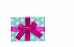波尔卡虚线礼物盒子粉红色的丝带弓孤立的白色背景复制空间添加文本圣诞节一年节日