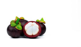 紫色的山竹果交叉部分孤立的白色背景热带水果泰国女王水果亚洲新鲜的水果市场自然源丹宁酸氧杂蒽酮