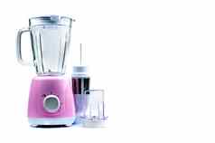 空柔和的紫色的电搅拌机过滤器钢化玻璃壶干磨床速度选择器孤立的白色背景搅拌机磨床机健康的生活方式厨房设备