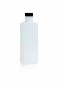 白色医学瓶黑色的帽空白标签孤立的白色背景复制空间宠物聚乙烯对苯二酸酯塑料瓶容器制药行业包装