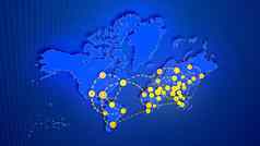 全球地图链接黄色的城市