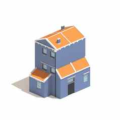 平模型等角蓝色的房子插图孤立的白色背景