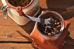 手工制作的咖啡机Jar咖啡豆子
