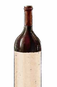 插图瓶红色的酒孤立的白色背景酒集合美食饮料空白标签