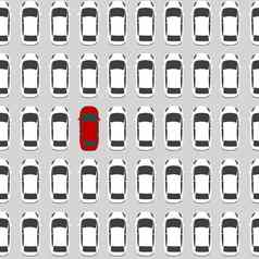 独特的概念红色的车包围白色汽车