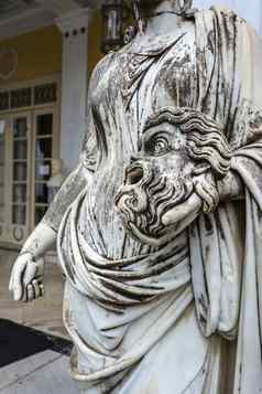 悲剧面具手雕像墨尔波墨缪斯女神悲剧阳台achillion宫希腊岛科孚岛希腊