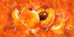 杏橙色背景水彩插图