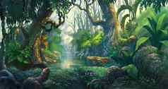 幻想森林背景插图绘画