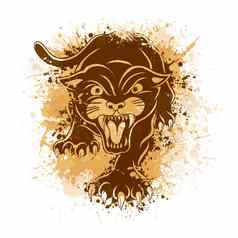 愤怒的黑色的豹攻击构成纹身插图