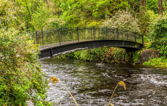 行人游客的桥河艾凯格本莫尔植物花园苏格兰