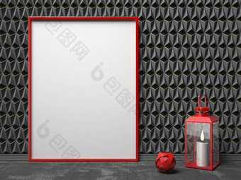 空白图片框架红色的灯笼黑色的三角后台