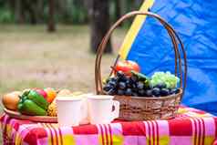 水果篮子野餐篮筐食物表格帐篷