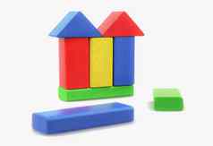 色彩斑斓的木建筑块玩具孤立的白色