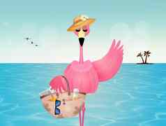 粉红色的火烈鸟海滩袋海滩