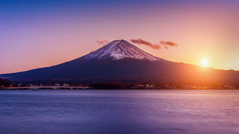 富士山河口湖湖日落秋天季节富士山山手日本