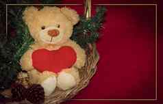 快乐圣诞节明信片设计泰迪熊礼物盒子