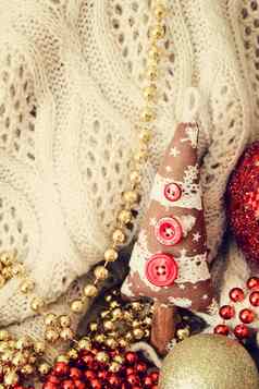 纺织手工制作的玩具冷杉树圣诞节照片