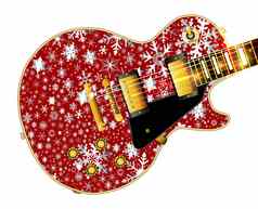 圣诞节雪花红色的吉他