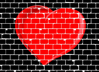 砖墙红色的情人节爱心