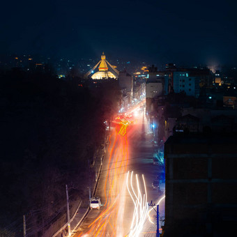 布达纳特佛塔晚上尼泊尔