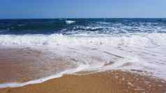 热带海滩海洋波背景沙子蓝色的海夏天海假期