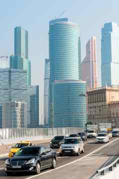 摩天大楼高速公路莫斯科城市天际线路交通