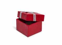 开放红色的礼物盒子银丝带孤立的白色使用